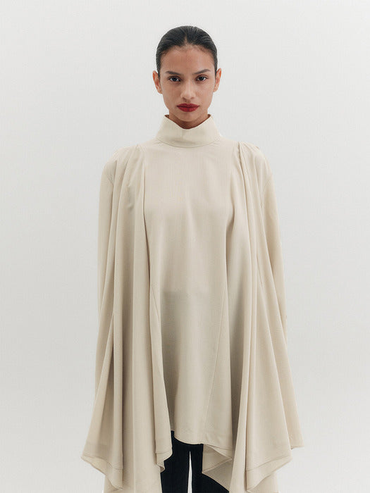[EENK] High-Neck Flow Blouse - Ivory
