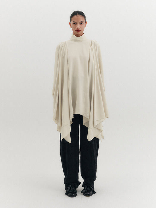 [EENK] High-Neck Flow Blouse - Ivory