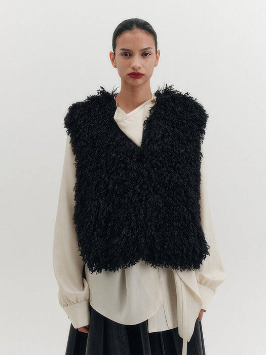 Eenk Soft Fox Fur Vest - Black