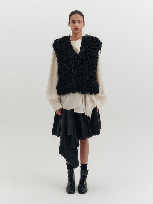 Eenk Soft Fox Fur Vest - Black