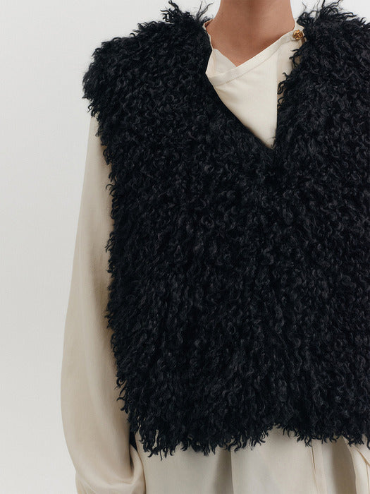 Eenk Soft Fox Fur Vest - Black