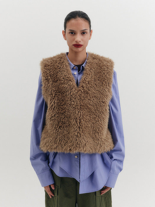 Eenk Soft Fox Fur Vest - Brown