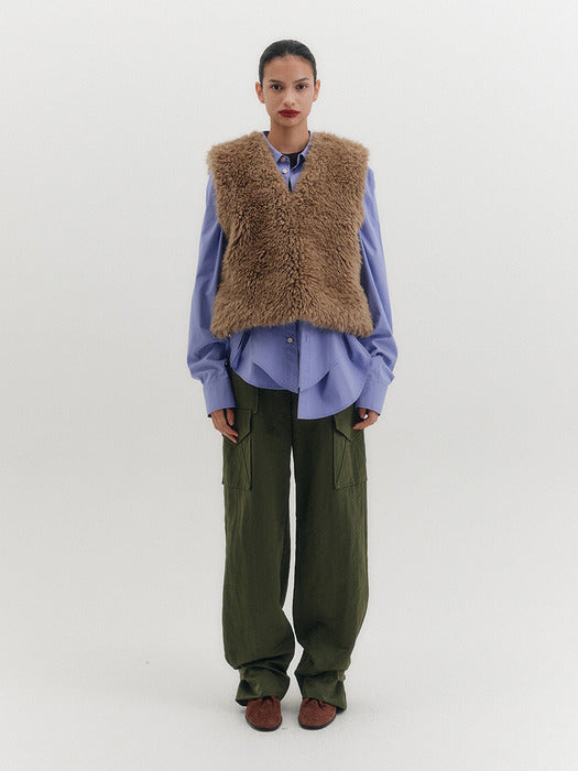 Eenk Soft Fox Fur Vest - Brown