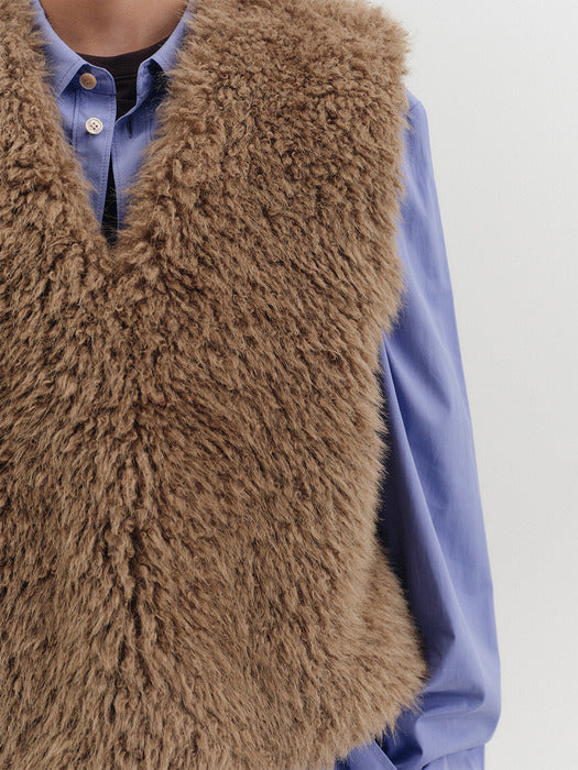 Eenk Soft Fox Fur Vest - Brown