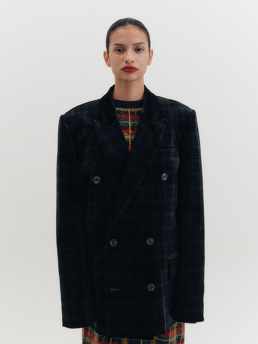 Eenk Double-Breasted Blazer - Navy Check
