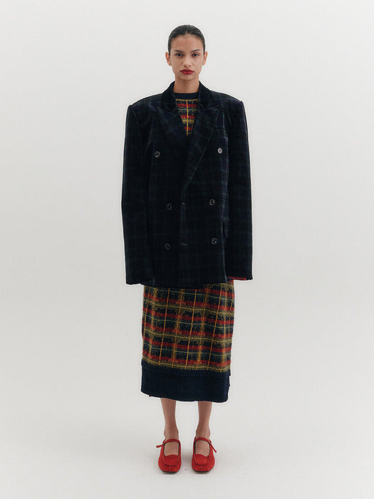 Eenk Double-Breasted Blazer - Navy Check