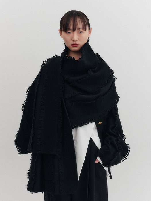 Eenk Fringe Muffler Jacket - Black