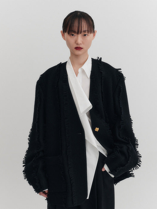 Eenk Fringe Muffler Jacket - Black