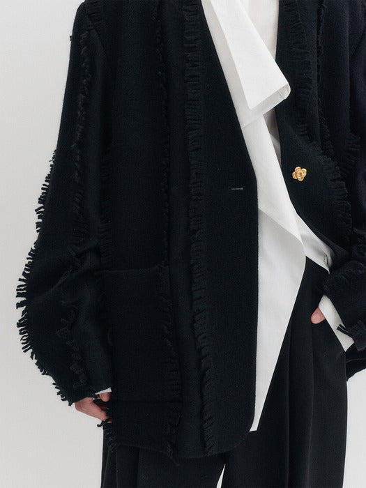 Eenk Fringe Muffler Jacket - Black
