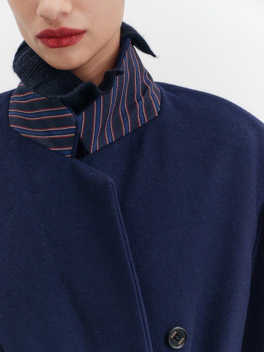 Eenk Tailored Belted Long Coat - Navy