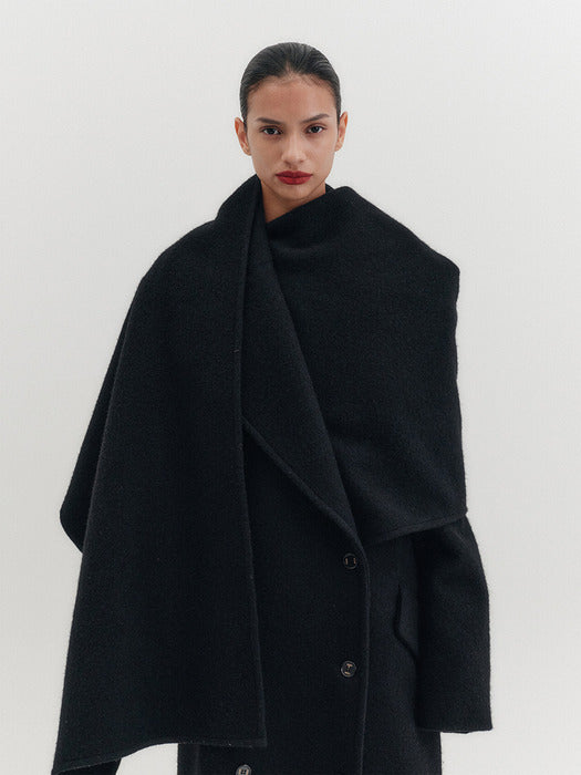 Eenk Muffler Double Long Coat - Black