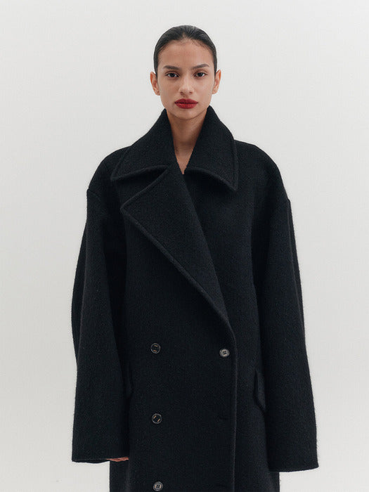 Eenk Muffler Double Long Coat - Black