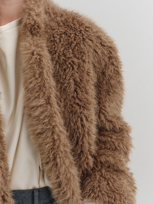 Eenk Oversized Faux Fur Long Coat - Camel