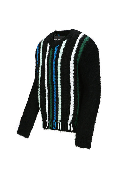 [andersson bell] UNISEX V-NECK REVERSE STRIPE SWEATER atb1350u(BLACK)
