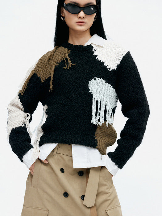 [andersson bell] SYLVIA ABSTRACT PATCHWORK SWEATER atb1365w(BLACK)