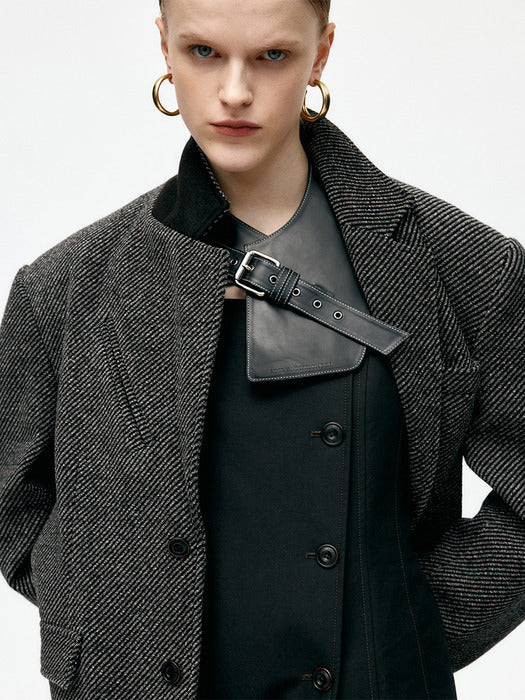 [andersson bell] UNISEX LEATHER SLASH SCARF aaa489u(BLACK)