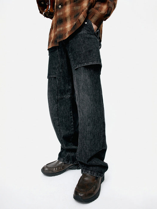 [andersson bell] UNISEX RAPTOR LAYERED WIDE-LEG JEANS apa838u(WASHED BLACK)