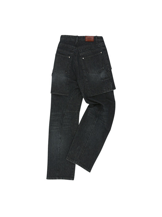 [andersson bell] UNISEX RAPTOR LAYERED WIDE-LEG JEANS apa838u(WASHED BLACK)