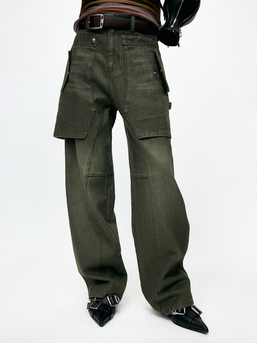 [andersson bell] UNISEX RAPTOR LAYERED WIDE-LEG JEANS apa837u(WASHED GREEN)