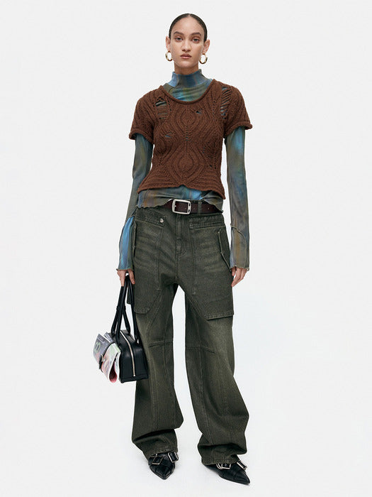 [andersson bell] UNISEX RAPTOR LAYERED WIDE-LEG JEANS apa837u(WASHED GREEN)