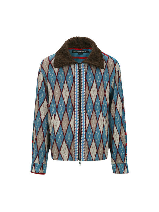 [andersson bell] ARGYLE & STRIPE HALF ZIP-UP CARDIGAN atb1376m(MULTI)