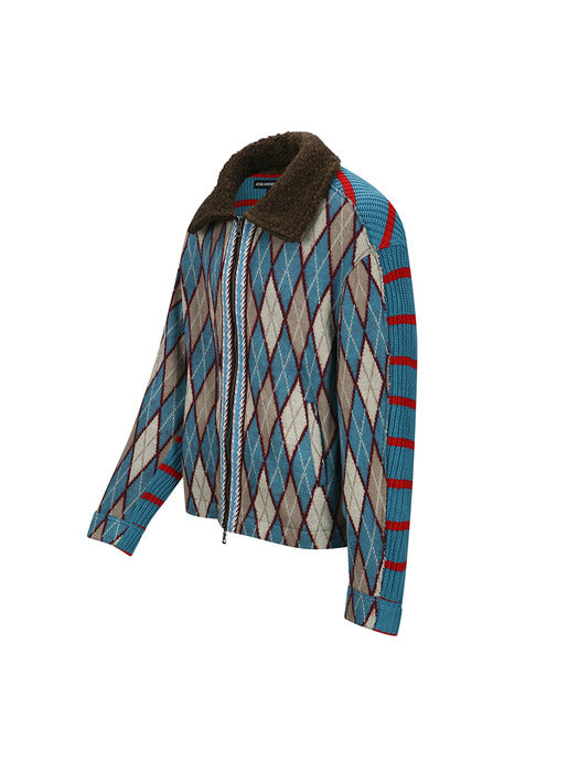 [andersson bell] ARGYLE & STRIPE HALF ZIP-UP CARDIGAN atb1376m(MULTI)