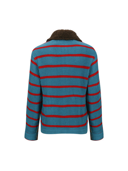 [andersson bell] ARGYLE & STRIPE HALF ZIP-UP CARDIGAN atb1376m(MULTI)