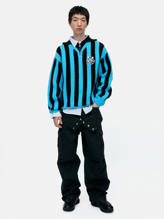 [andersson bell] ADSB HALF ZIP-UP EMBLEM SWEATER atb1370m(BLUE)