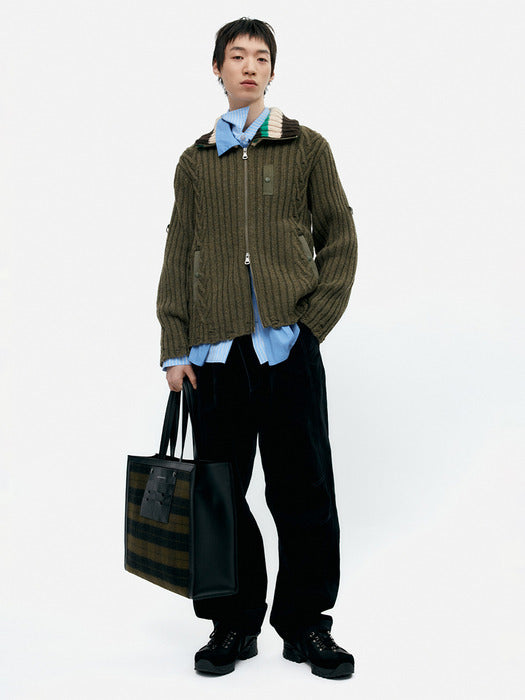[andersson bell] STRIPE HIGH-NECK ZIP-UP SWEATER atb1344m(KHAKI)