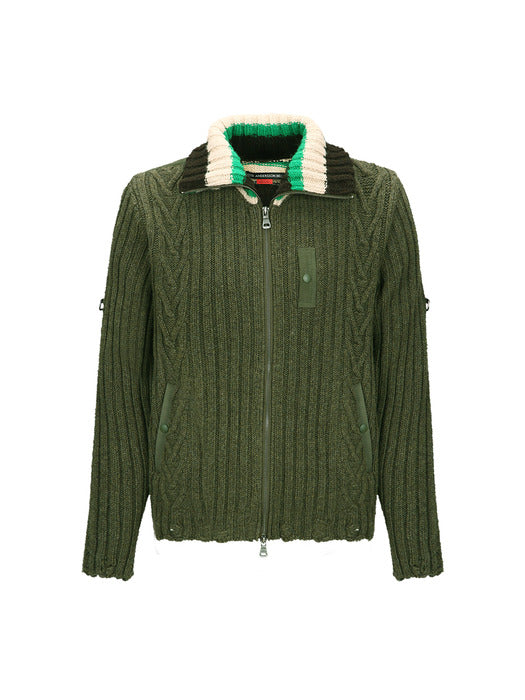 [andersson bell] STRIPE HIGH-NECK ZIP-UP SWEATER atb1344m(KHAKI)