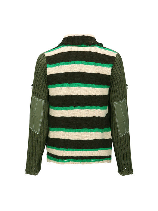 [andersson bell] STRIPE HIGH-NECK ZIP-UP SWEATER atb1344m(KHAKI)