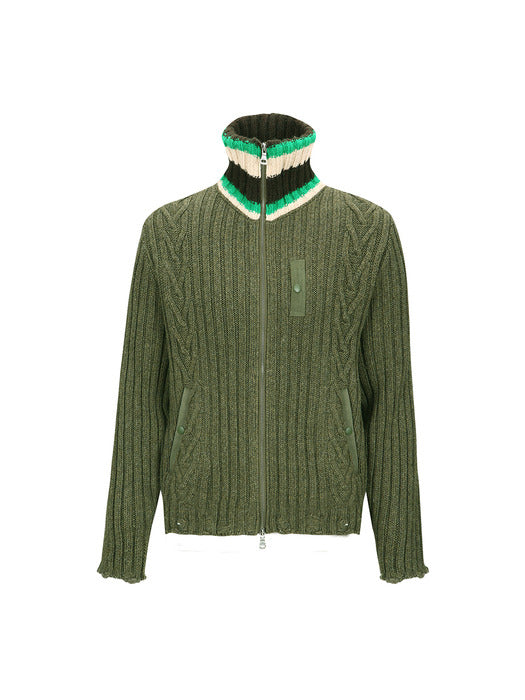 [andersson bell] STRIPE HIGH-NECK ZIP-UP SWEATER atb1344m(KHAKI)