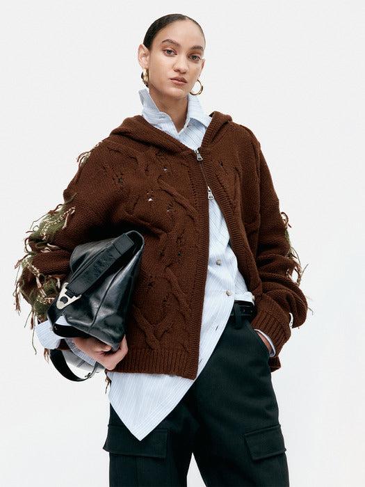 [andersson bell] UNISEX ARGYLE FISHERMAN HOOD ZIP-UP atb1347u(BROWN)