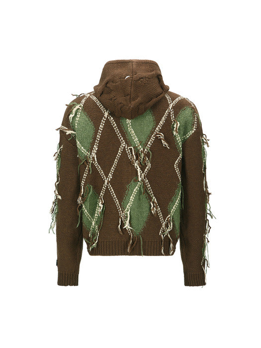 [andersson bell] UNISEX ARGYLE FISHERMAN HOOD ZIP-UP atb1347u(BROWN)