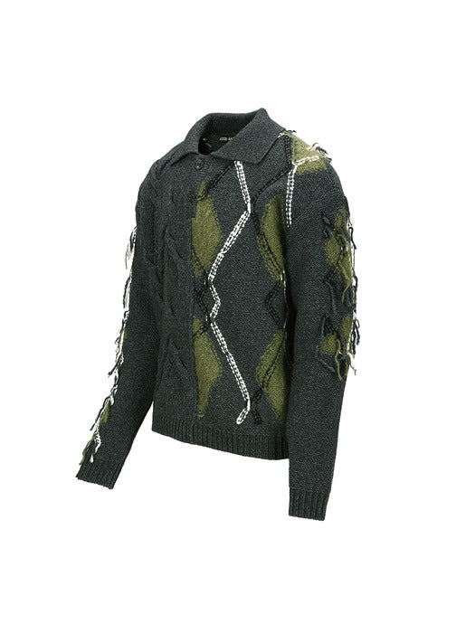 [andersson bell] ARGYLE FISHERMAN POLO SWEATER atb1346m(CHARCOAL)