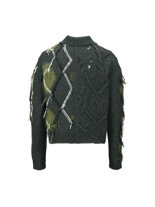 [andersson bell] ARGYLE FISHERMAN POLO SWEATER atb1346m(CHARCOAL)