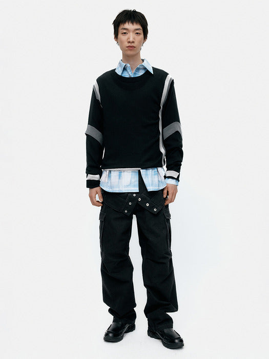 [andersson bell] LAYERED CREWNECK SWEATER atb1334m(BLACK)