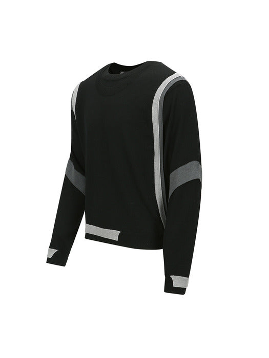 [andersson bell] LAYERED CREWNECK SWEATER atb1334m(BLACK)