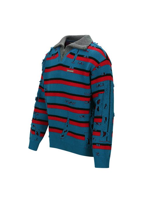 [andersson bell] STRIPE JACQUARD HALF ZIP-UP SWEATER atb1331m(BLUE/RED)