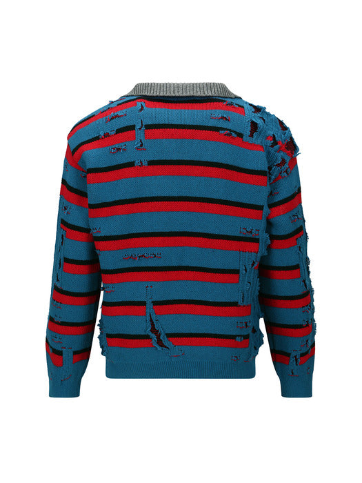 [andersson bell] STRIPE JACQUARD HALF ZIP-UP SWEATER atb1331m(BLUE/RED)
