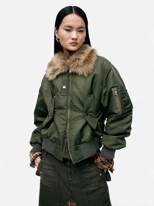 [andersson bell] FUR COLLAR MA-1 BOMBER awa737u(KHAKI)