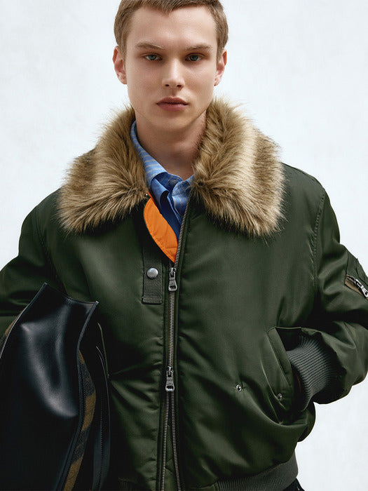[andersson bell] FUR COLLAR MA-1 BOMBER awa737u(KHAKI)