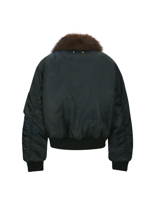 [andersson bell] FUR COLLAR LEATHER PATCH MA-1 BOMBER awa736u(BLACK)