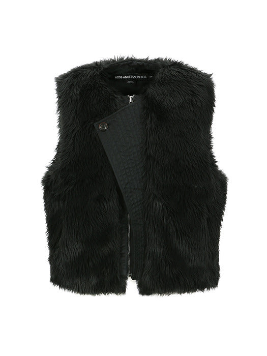 [andersson bell] UNISEX CURVED PLACKET REVERSIBLE FAUX-FUR VEST awa723u(BLACK)