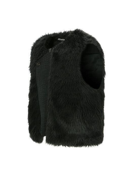 [andersson bell] UNISEX CURVED PLACKET REVERSIBLE FAUX-FUR VEST awa723u(BLACK)