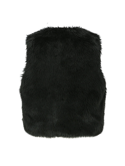 [andersson bell] UNISEX CURVED PLACKET REVERSIBLE FAUX-FUR VEST awa723u(BLACK)
