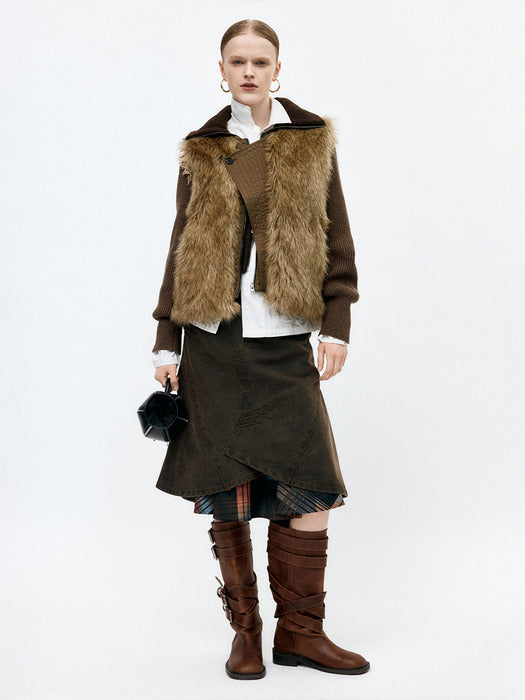[andersson bell] UNISEX CURVED PLACKET REVERSIBLE FAUX-FUR VEST awa722u(BROWN)
