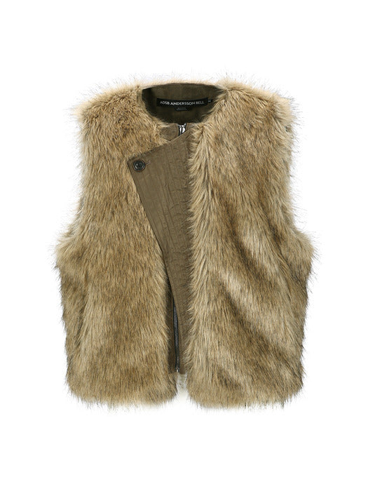 [andersson bell] UNISEX CURVED PLACKET REVERSIBLE FAUX-FUR VEST awa722u(BROWN)