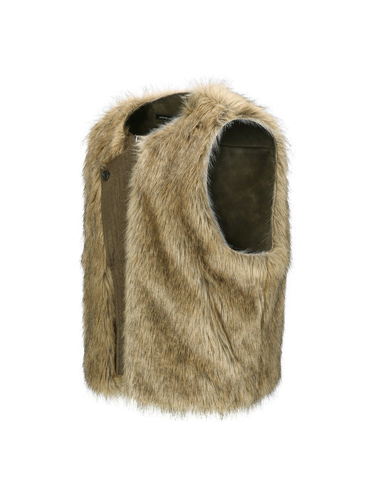 [andersson bell] UNISEX CURVED PLACKET REVERSIBLE FAUX-FUR VEST awa722u(BROWN)