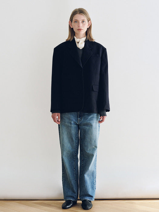 [nothing written] Pries Wool Tailored Jacket (Navy Stripe)